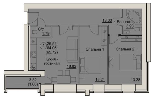 планировка квартиры 66 м2